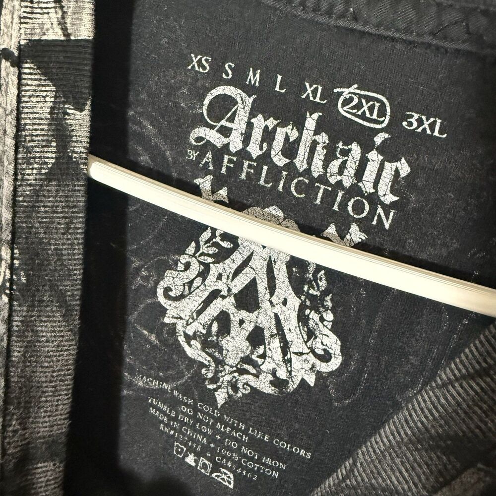 Retro Y2K AFFLICTION ARCHAIC Shirt Men 2XL Black Gray Metallic Metal